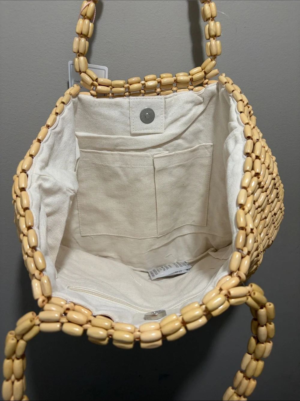 Rachel Ashwell Beaded Canvas Tote Bag in Natural Beige color